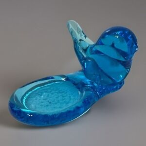Blue Bird of Happiness Glass Figure Tea Light Candle Holder Signed Leo Ward 1988
